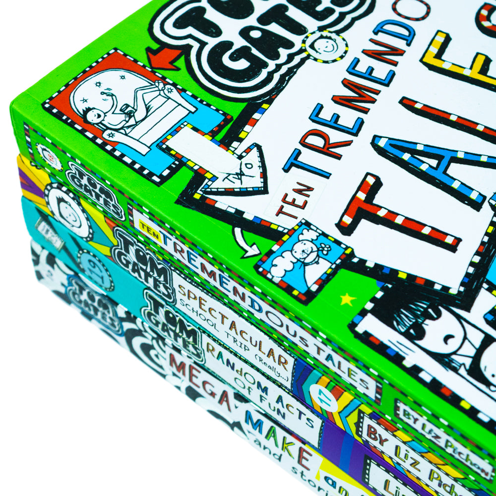 Tom Gates Series 16-19 Book Set by Liz Pichon | Children's Funny Stories Collection: Mega Make and Do, Spectacular School Trip, Tremendous Tales
