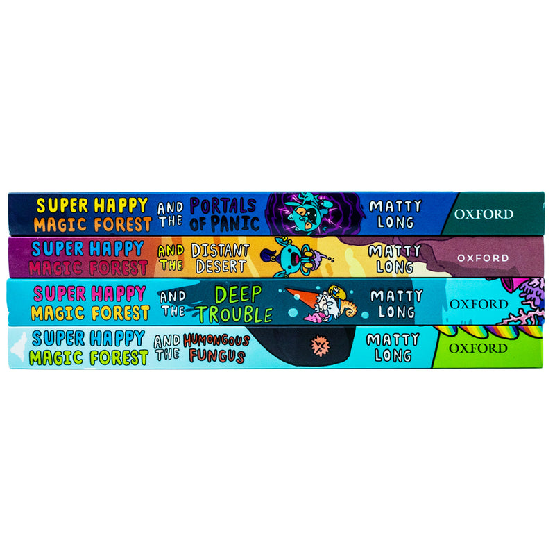 Super Happy Magic Forest Series by Matty Long 4 Books Collection Set (Humongous Fungus, Portals Of Panic, Deep Trouble & Distant Desert)