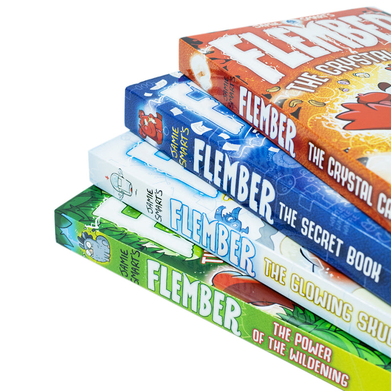 Jamie Smart's Flember Series 4 Books Collection Set (The Glowing Skull, The Secret Book, The Power of the Wildening, The Crystal Caves)