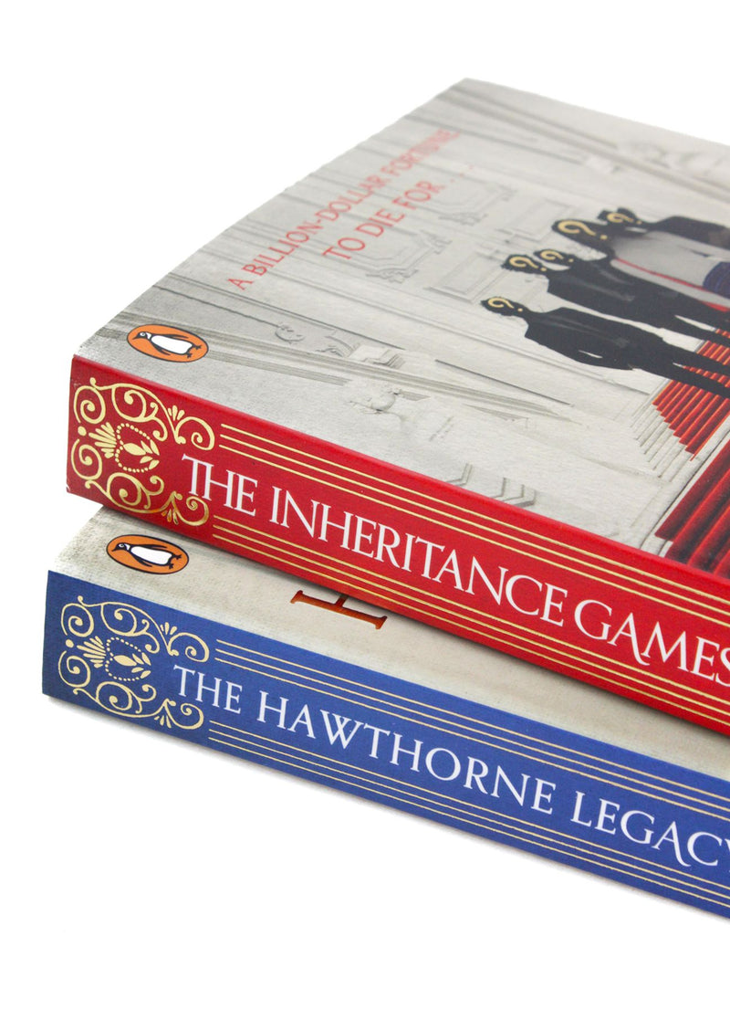 Photo of The Inheritance Games 2 Book Set Spines by Jennifer Lynn Barnes on a White Background