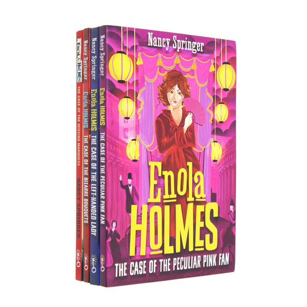 Enola Holmes Mystery Series 4 book Set Collection By Nancy Springer ( Missing Marquess, Peculiar Pink, Left Handed, Bizarre Bouquets)