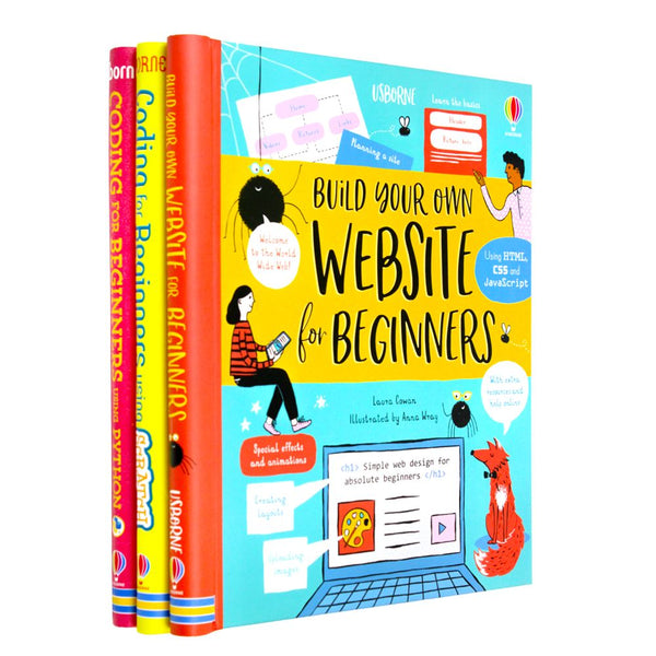 Usborne Coding For Beginners 3 Books Set Collection Using Sratch, Using Python and Build your own website