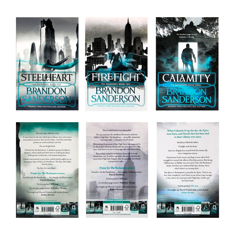 Brandon Sanderson Reckoners Series 3 Books Set  – Steelheart, Firefight, Calamity | YA Fantasy Fiction, Action, Heroes, Superpowers