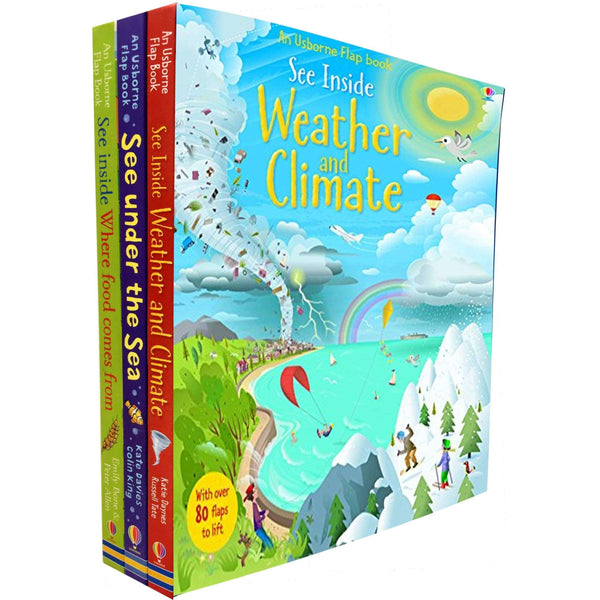 An Usborne Flap Book, See inside 3 book set collection - Food, Weather and Sea