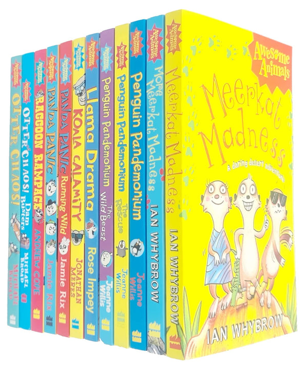 Awesome Animals Series 12 Books Collection Set(Meerkat Madness, Llama Drama, Koala Calamity,Penguin Pandemonium, The Rescue, Panda Panic - Running Wild & More)