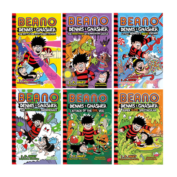 Beano Dennis & Gnasher Series Collection 6 Books Set By I.P Daley (Battle for Bash Street School, The Abominable Snowmenace, Attack of the Evil Veg & More!)