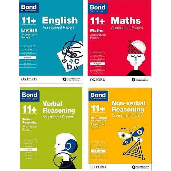 Bond 11+ English 4 Books Set Ages 8-9 Inc Maths,English,Verbal And Non-Verbal