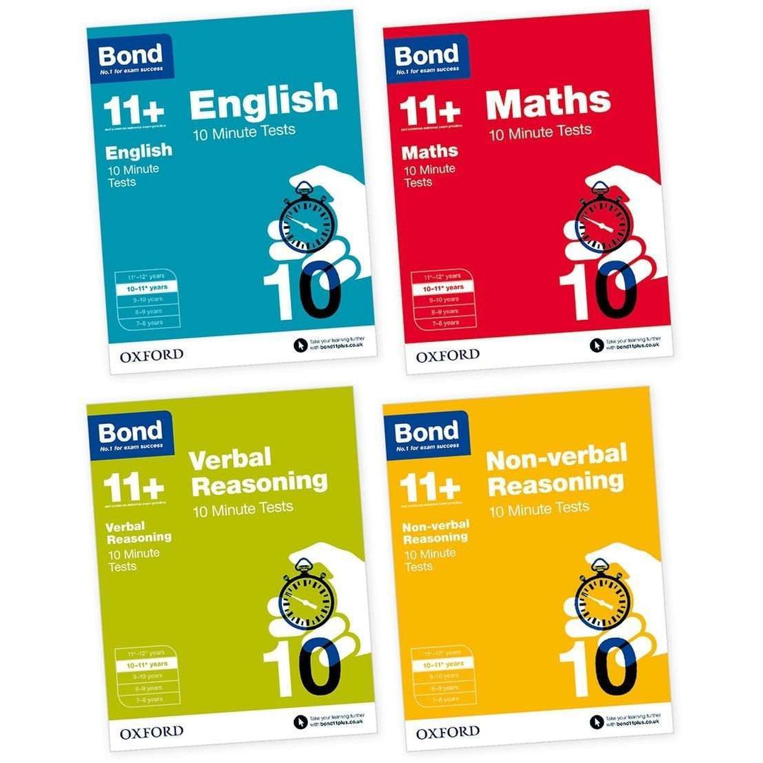 Bond 11+ Maths, English & More 4 Book Set – Ages 10-11 | Practice & 10-Minute Tests for School Curriculum & Exam Success | Oxford Education