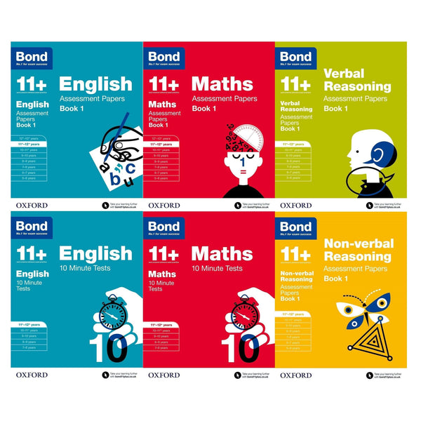 Bond 11+ English & Maths & Verbal 6 Books Set Ages 11-12+ Assessment and Tests