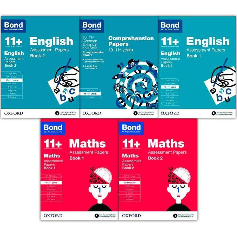 Bond 11+ English & Maths x5 Books 10-11+ years Inc Assessment and Tests