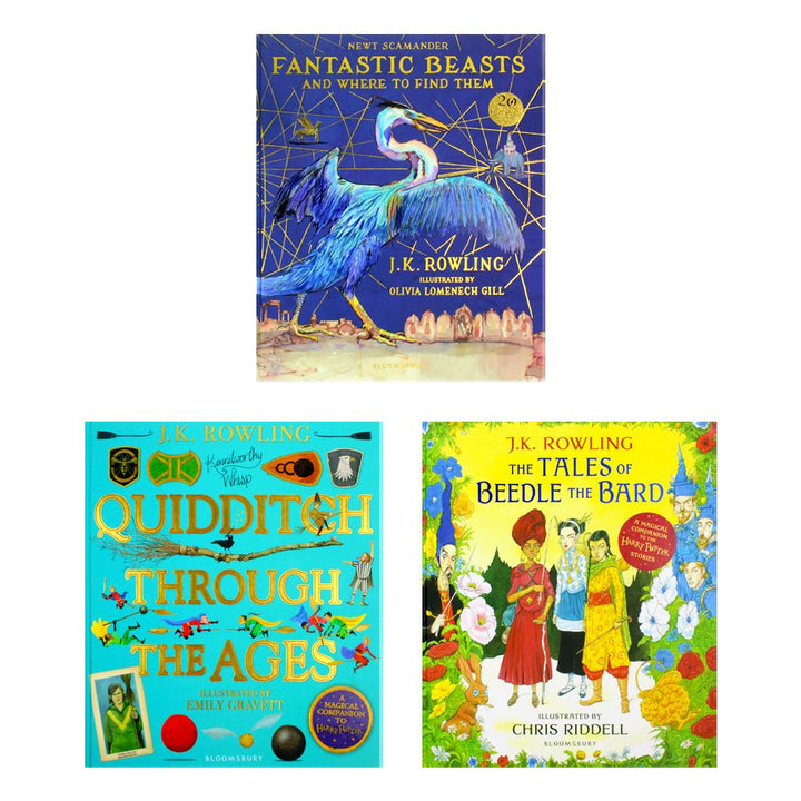 J.K. Rowling Illustrated Edition Collection 3 Books Set Hardback (Fantastic Beasts and Where to Find Them, Quidditch Through the Ages, The Tales of Beedle the Bard)
