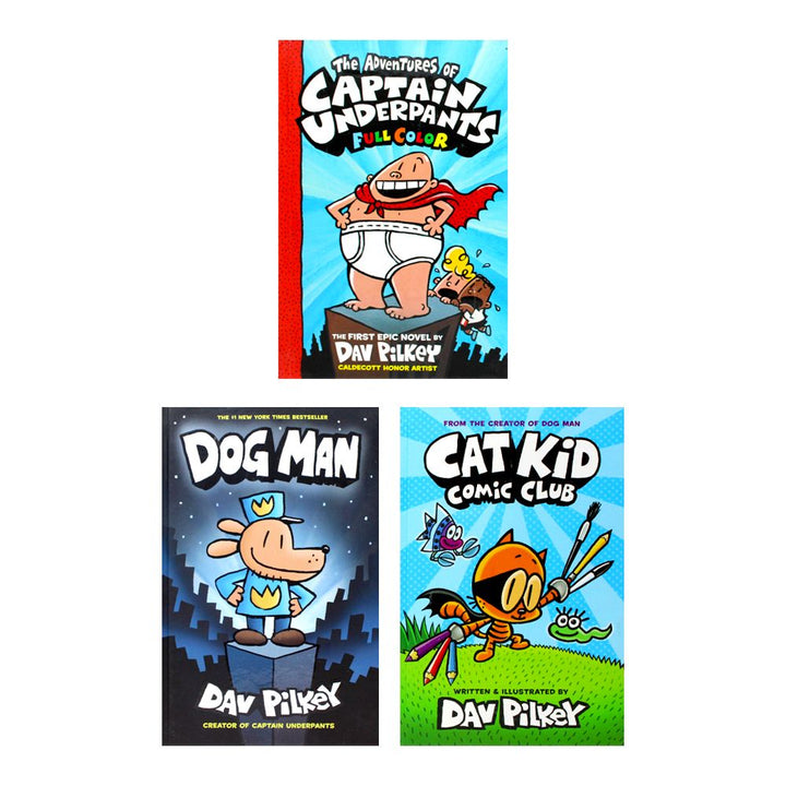 Dav Pilkey's Hero Collection 3 Hardcover Book Boxed Set | Captain Underpants, Dog Man & Cat Kid – Funny Illustrated Comics & Graphic Novels for Kids