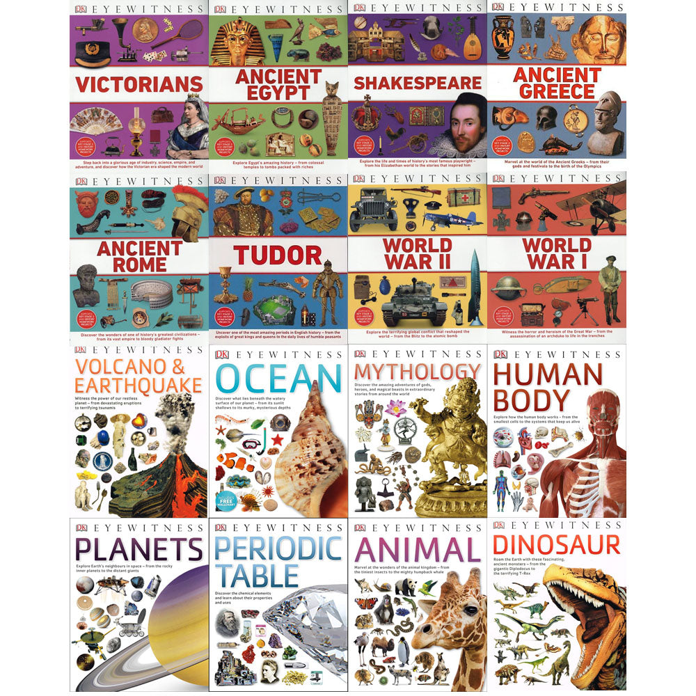 DK Eyewitness Children's Collection 16 Book Set | Educational Pack with Animal Books, Ancient Egypt, Science, History, Adventure, Discovery & Literacy