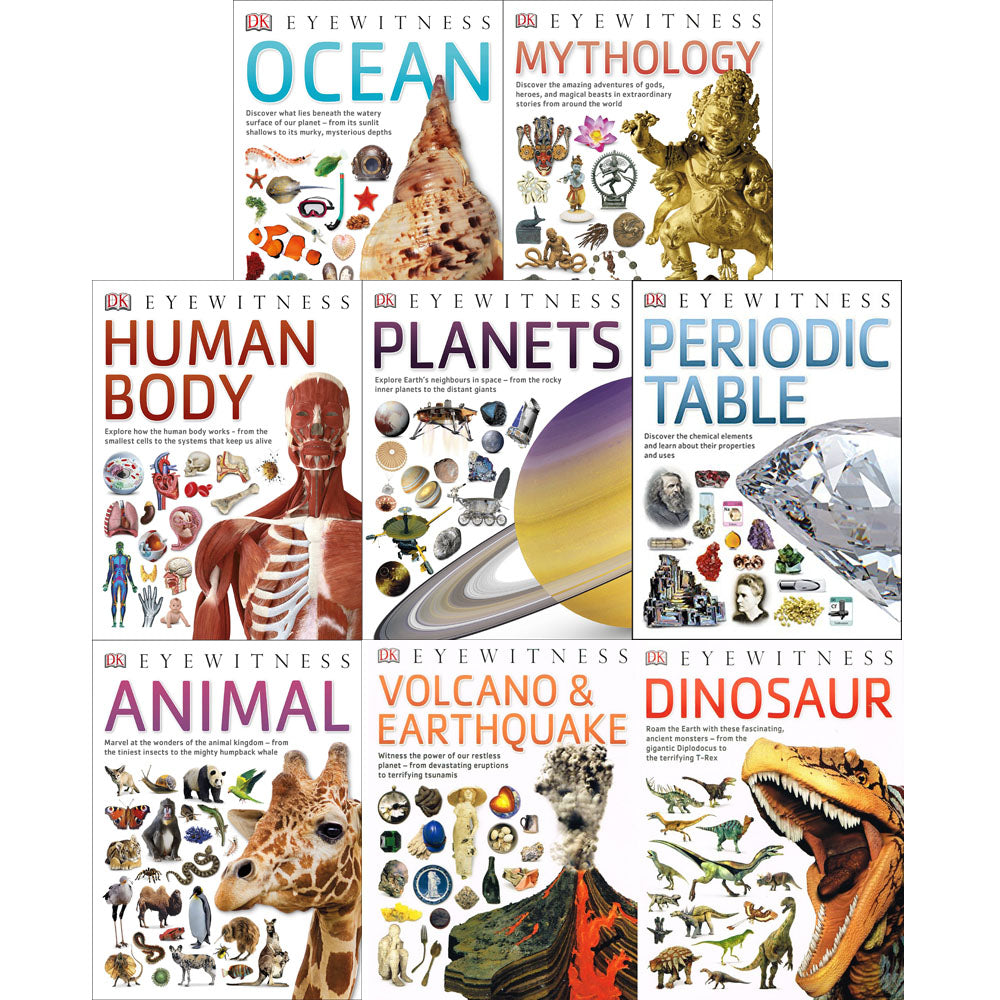 DK Eyewitness Collection 8 Book Set - Children's Educational Pack: Animals, Human Body, Ocean, Nature, Science, Discovery, Adventure, Fun Learning