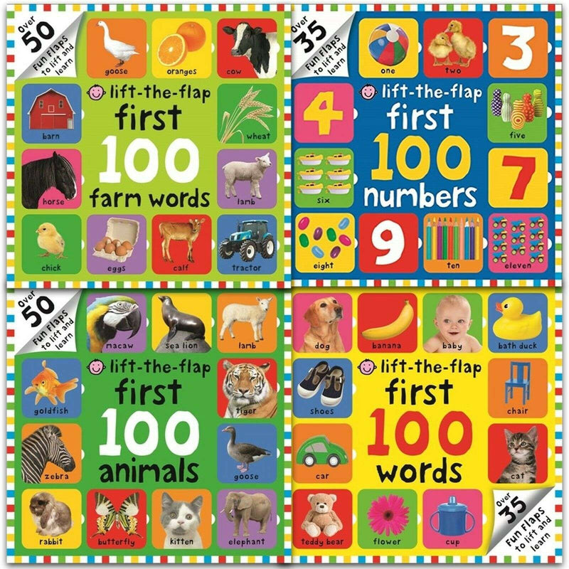 First 100 Lift-the Flap Books Series Collection 4 Books Set Animals, Numbers