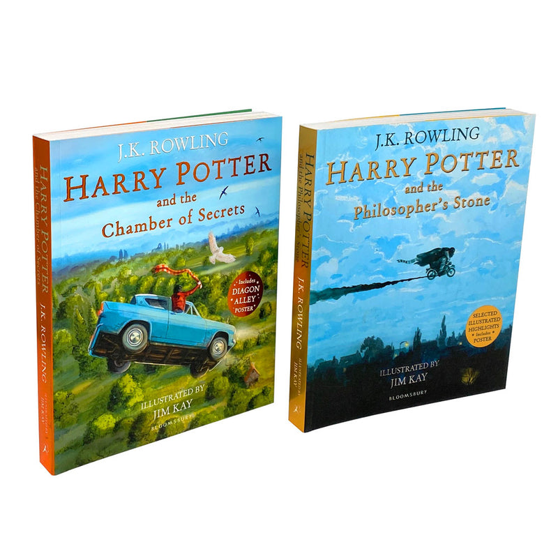 Harry Potter Illustrated 2 Books Set By J.K Rowling Chamber of Secrets, Philoso