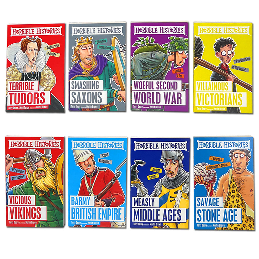 Horrible Histories Series 1 Collection – 8-Book Set by Terry Deary: Fun & Educational History Books for Kids, Humorous Adventures & Learning Stories