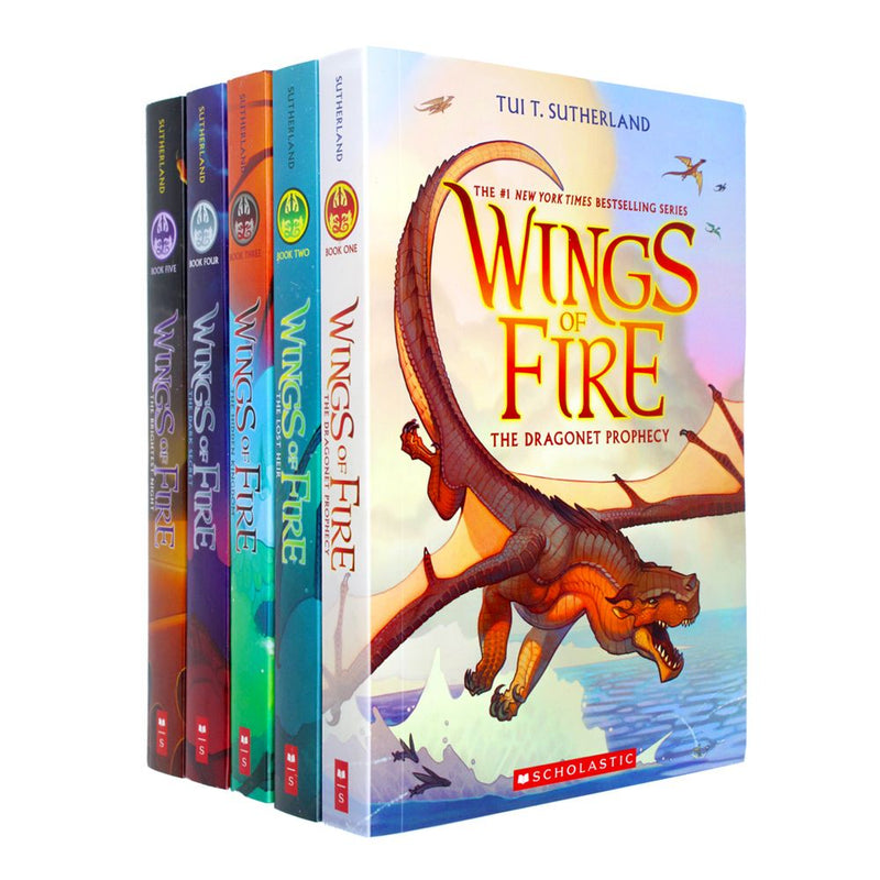 Photo of Wings of Fire Books 1-5 Box Set by Tui T. Sutherland on a White Background