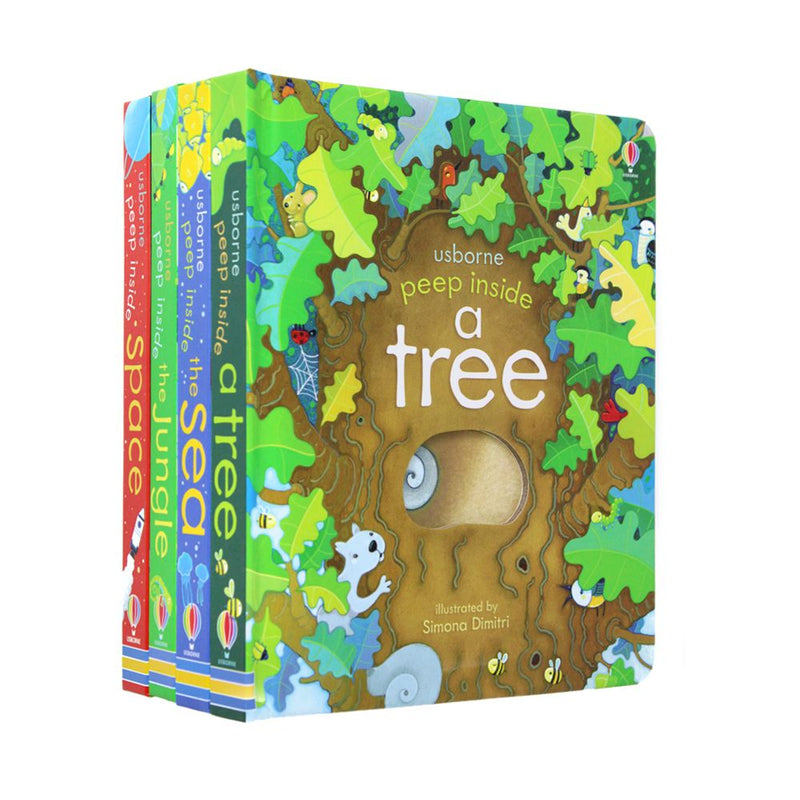 Usborne Peep Inside 4 Books Set Collection Peep Inside Space Sea, Jungle, Tree