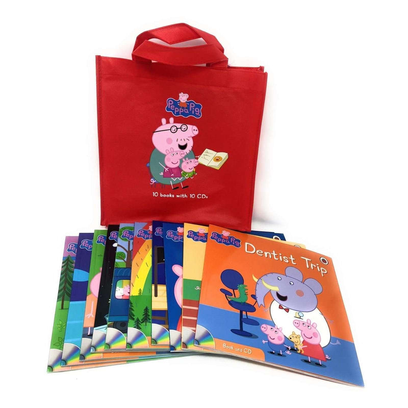 Peppa Pig 10 Books Set With 10 Audio CD In A Bag, Dentist Trip, Sports Day
