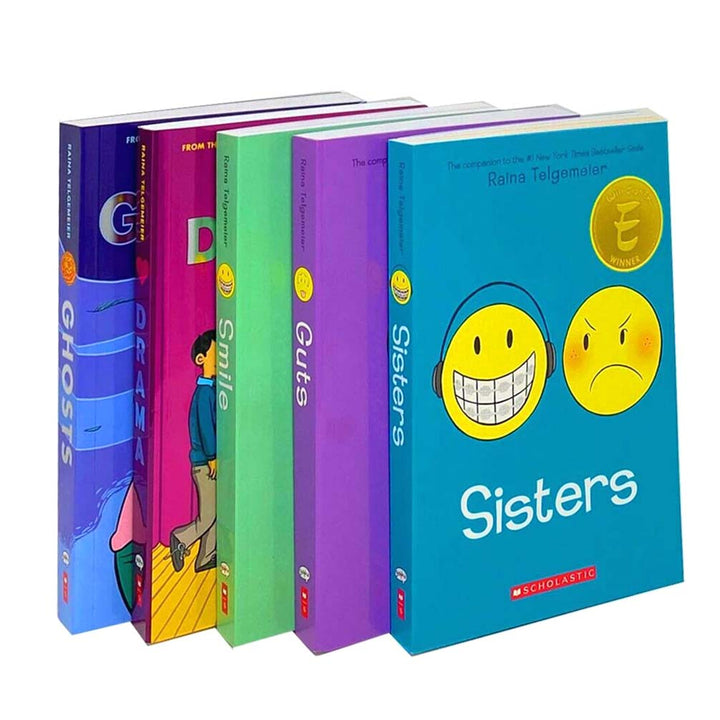Raina Telgemeier Graphic Novels 5-Book Set – Smile, Drama, Sisters, Ghosts, Guts | Kids' Fiction, Humor, Emotions, Comic Books & Young Readers Series