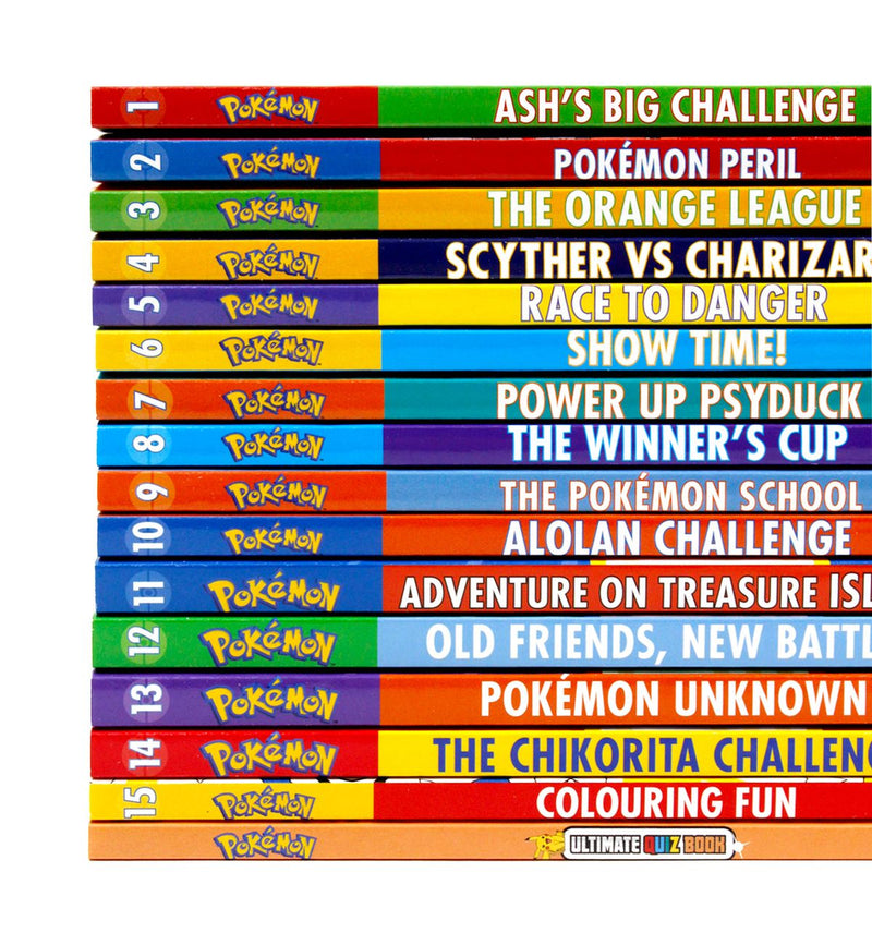 Pokémon Colossal Collection 16 Books Box Set (Ash's Big Challenge, Pokémon Peril, Orange League, Scyther vs Charizard, Race to Danger, Show Time, Power Up Psyduck, Winners Cup, Pokémon School & More)