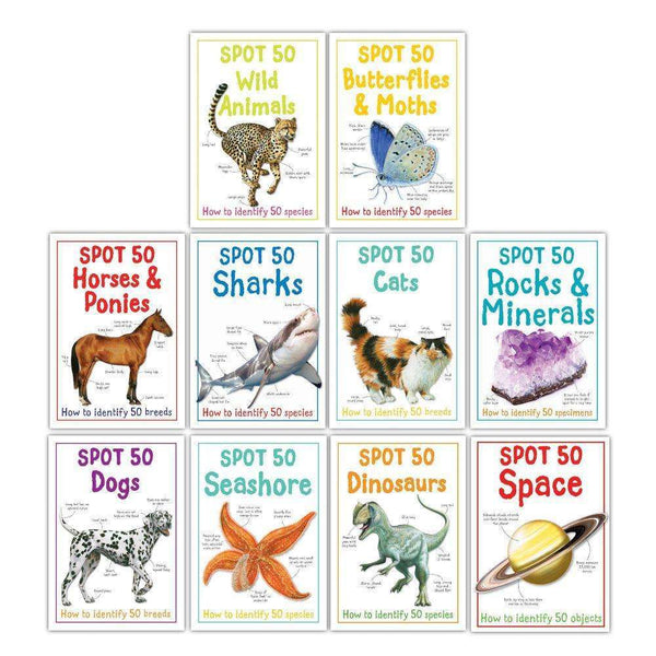 Spot 50 Collection 10 Books Set By Miles Kelly Rocks & Minerals, Cats, Dinosaurs