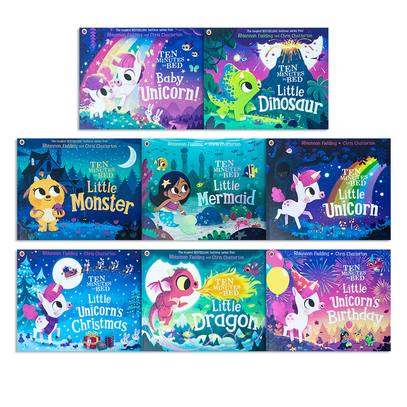 Ten Minutes to Bed Series 8 Books Collection Set By Rhiannon Fielding (Little Unicorn's Birthday,Little Mermaid,Dinosaur, Unicorn's Christmas, Monster, Little Unicorn, Baby Unicorn, Little Dragon)