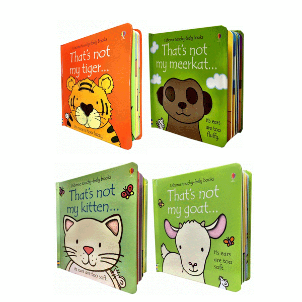Thats Not My Touchy-Feely 4 Board Books Set Kitten, Goat, Tiger, Meerkat