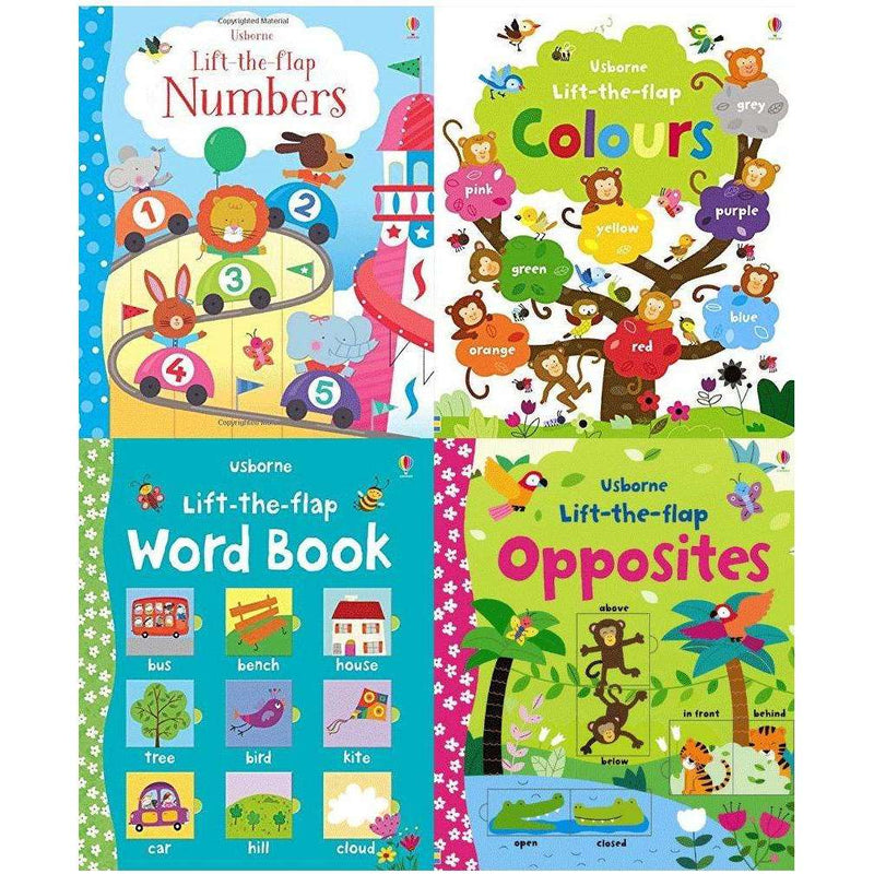 Usborne Lift The Flap 4 Books Set - Numbers,colours, opposites, word book